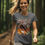 Thumbnail: Charcoal Highland Cows, Pumpkins and Autumn Leaves T-Shirt