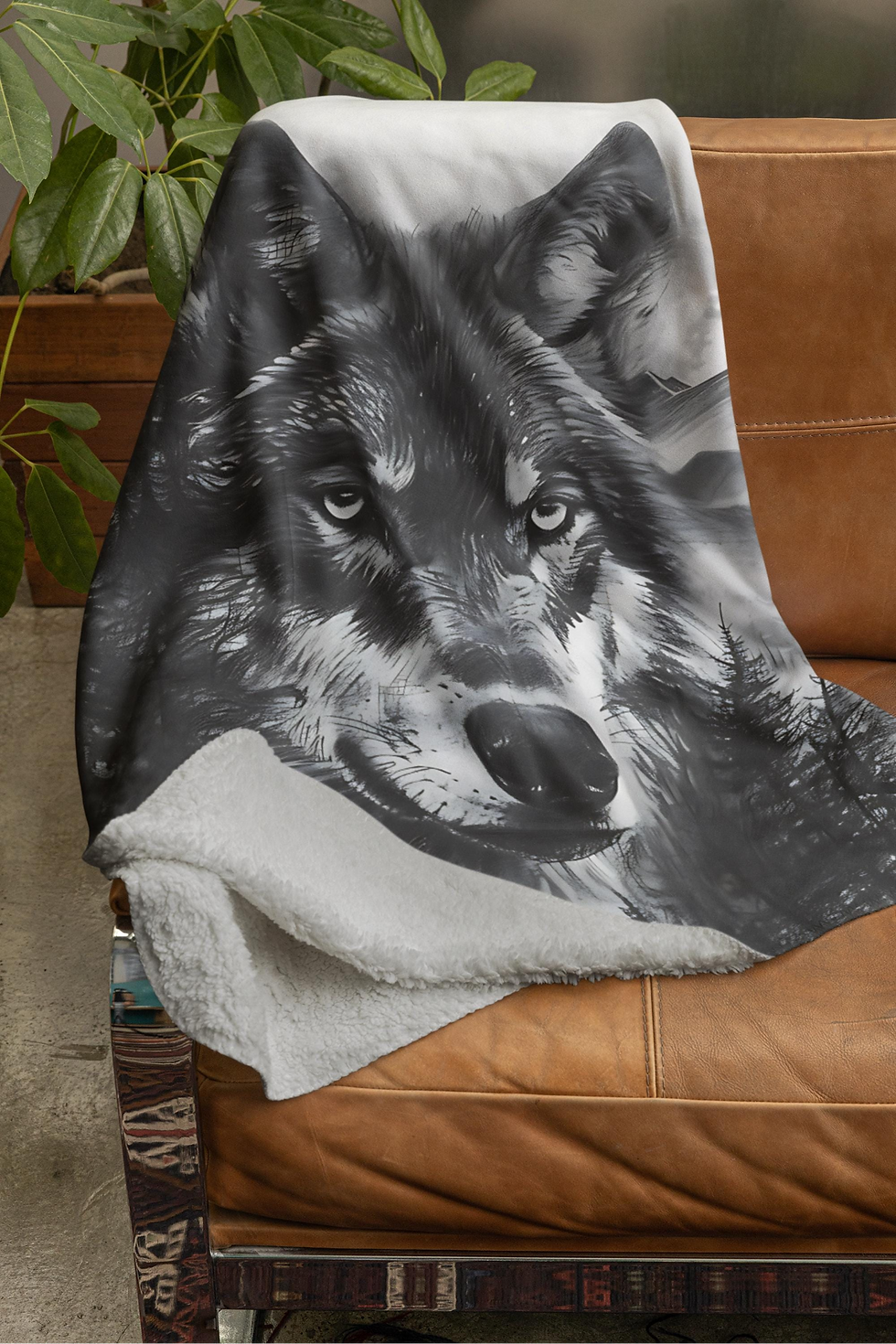 Mystical Wolf Velveteen Plush Blanket, Throw for Nature Lovers
