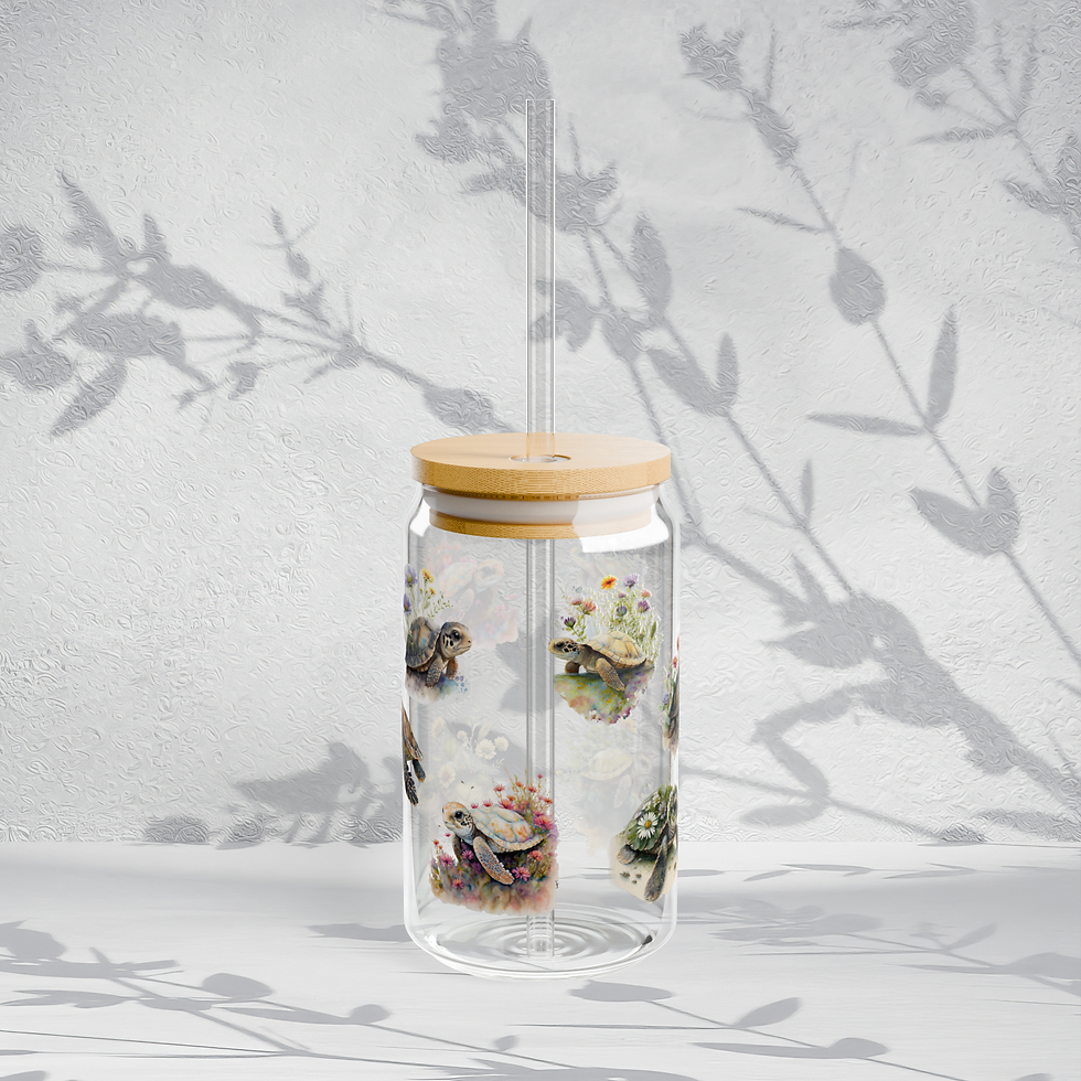 Thumbnail: Turtle sipper glass view with a colorful background.