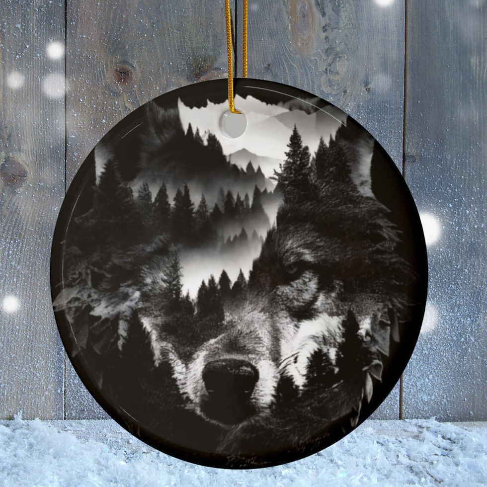 Thumbnail: Wilderness Wolf Ornament, Double-sided, Outdoorsman Gift, Rustic Lodge Decor
