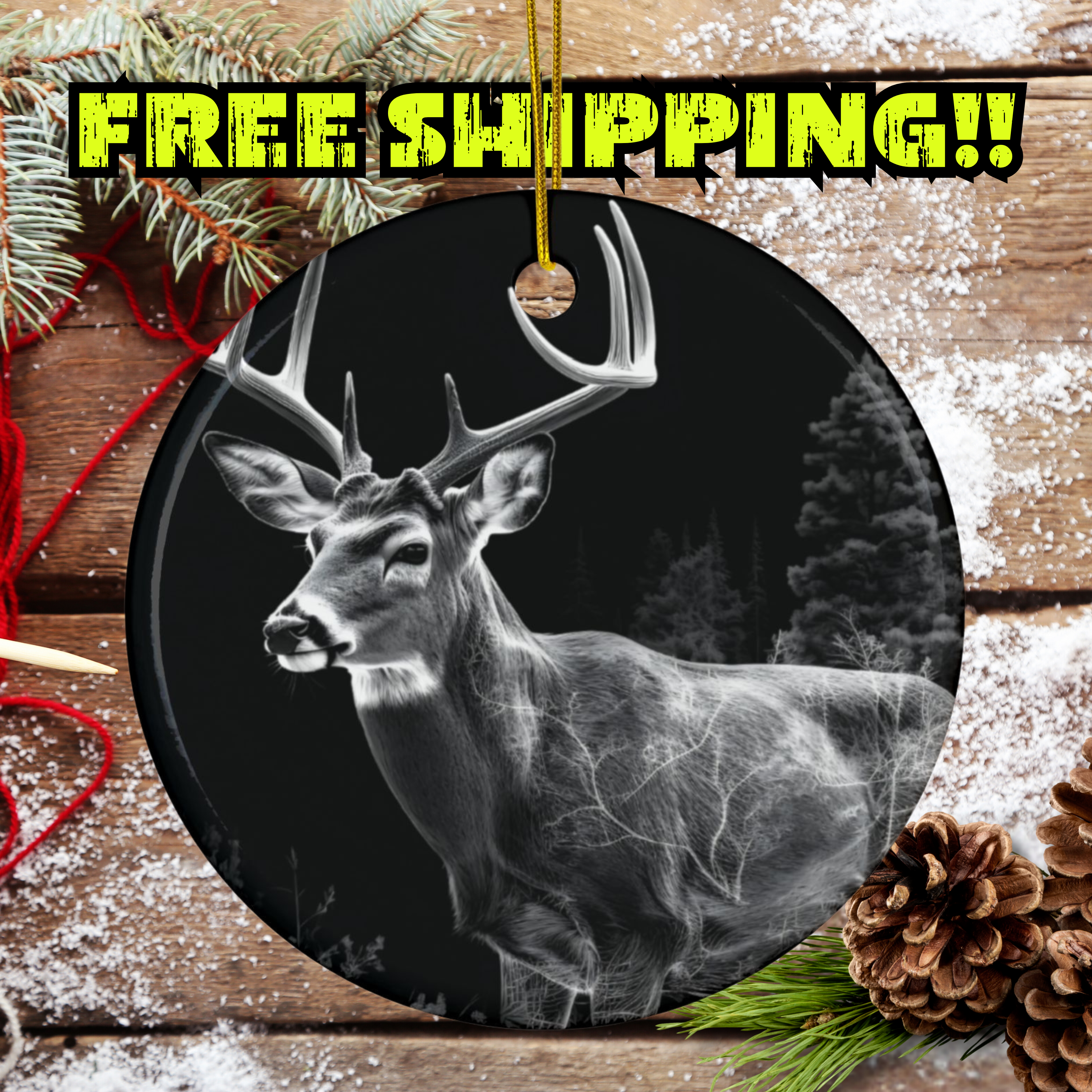 Wilderness Ornament Deer Double-sided Outdoorsman Gift Lodge Decor Cabin Feel Free shipping