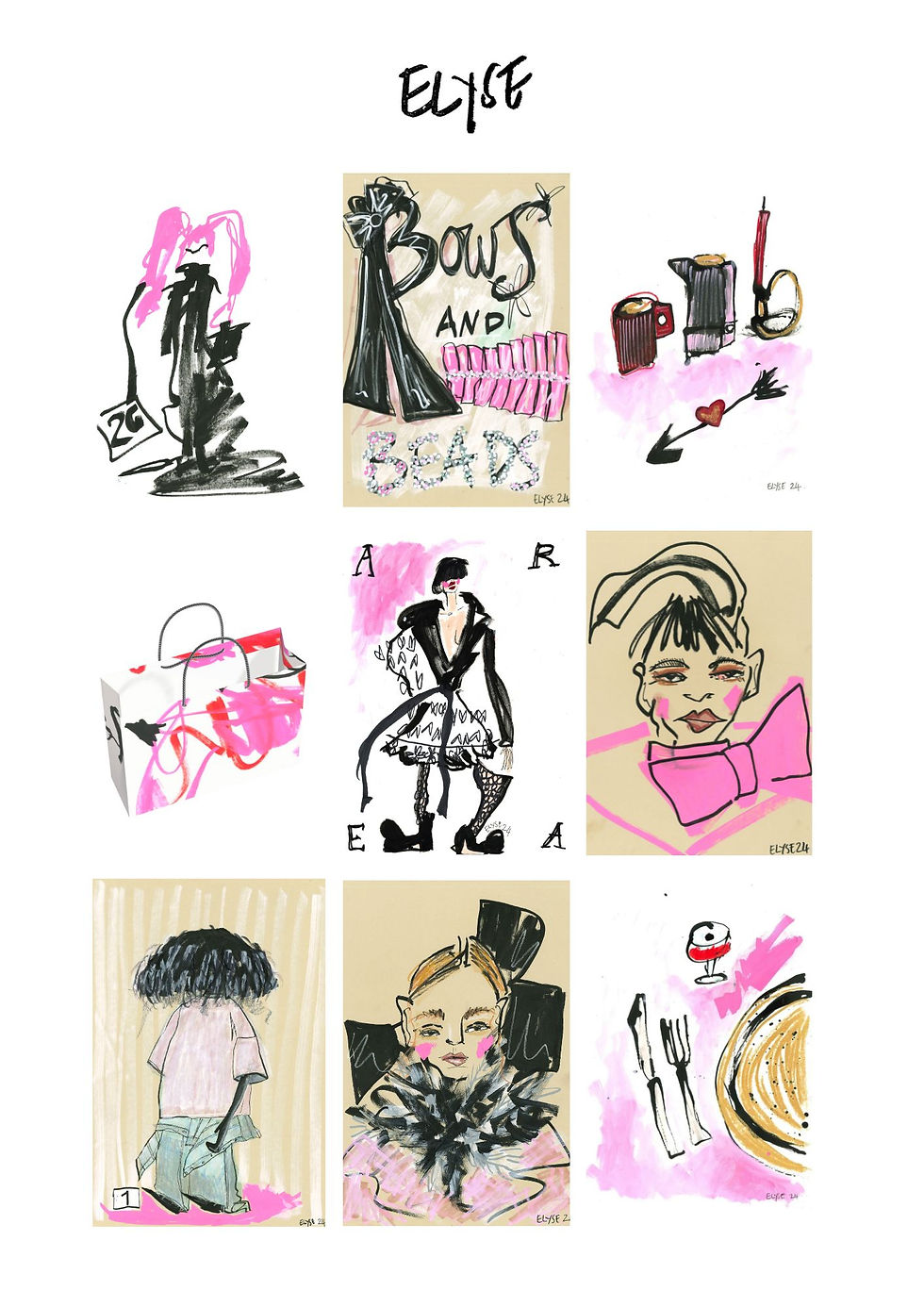 pink and black illustrations barbiecore