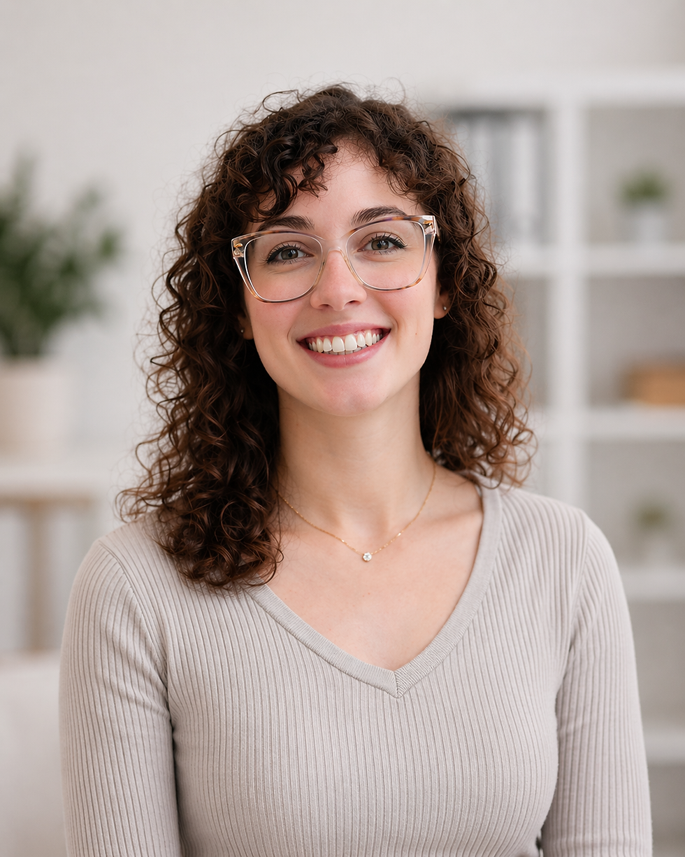 Smiling child family therapist with glasses