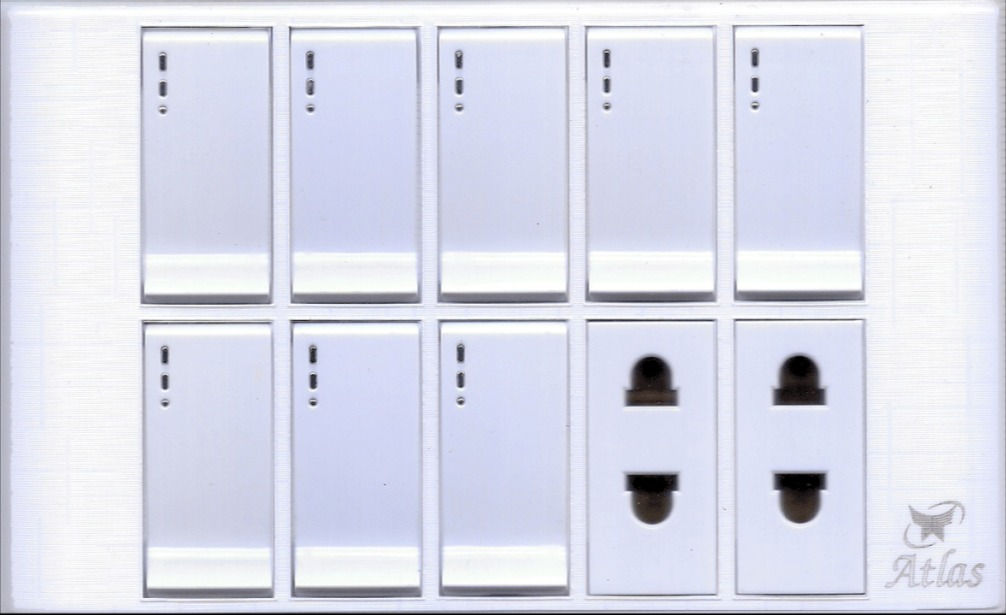 8 Switch & 2 Socket | Atlas White | Long Switch