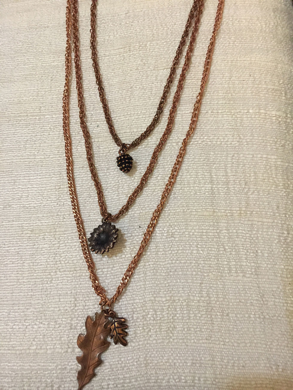 Thumbnail: Copper Leaf, 3 strand Necklace (N8)