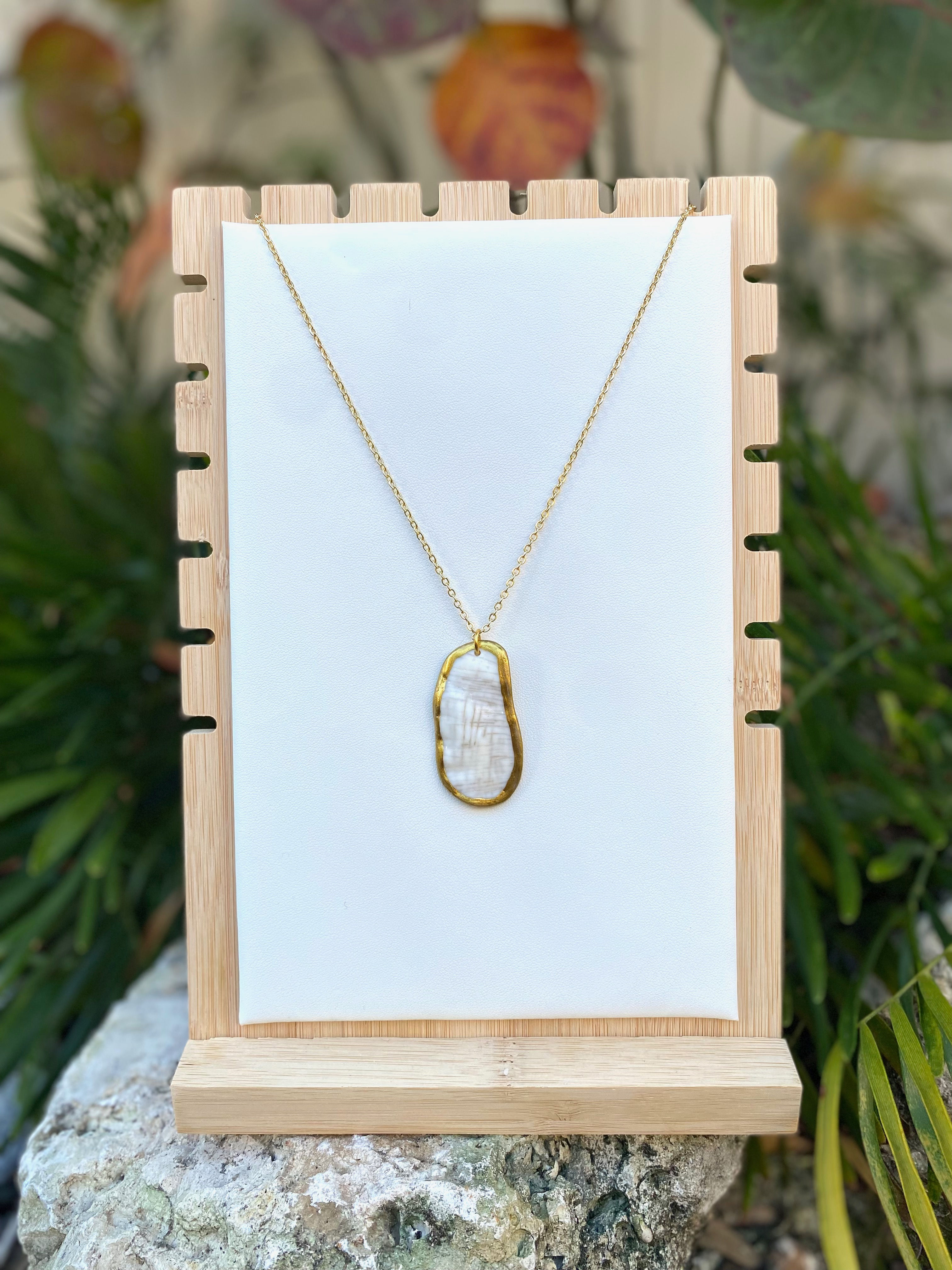 Large White Shell with Gold Accents Pendant