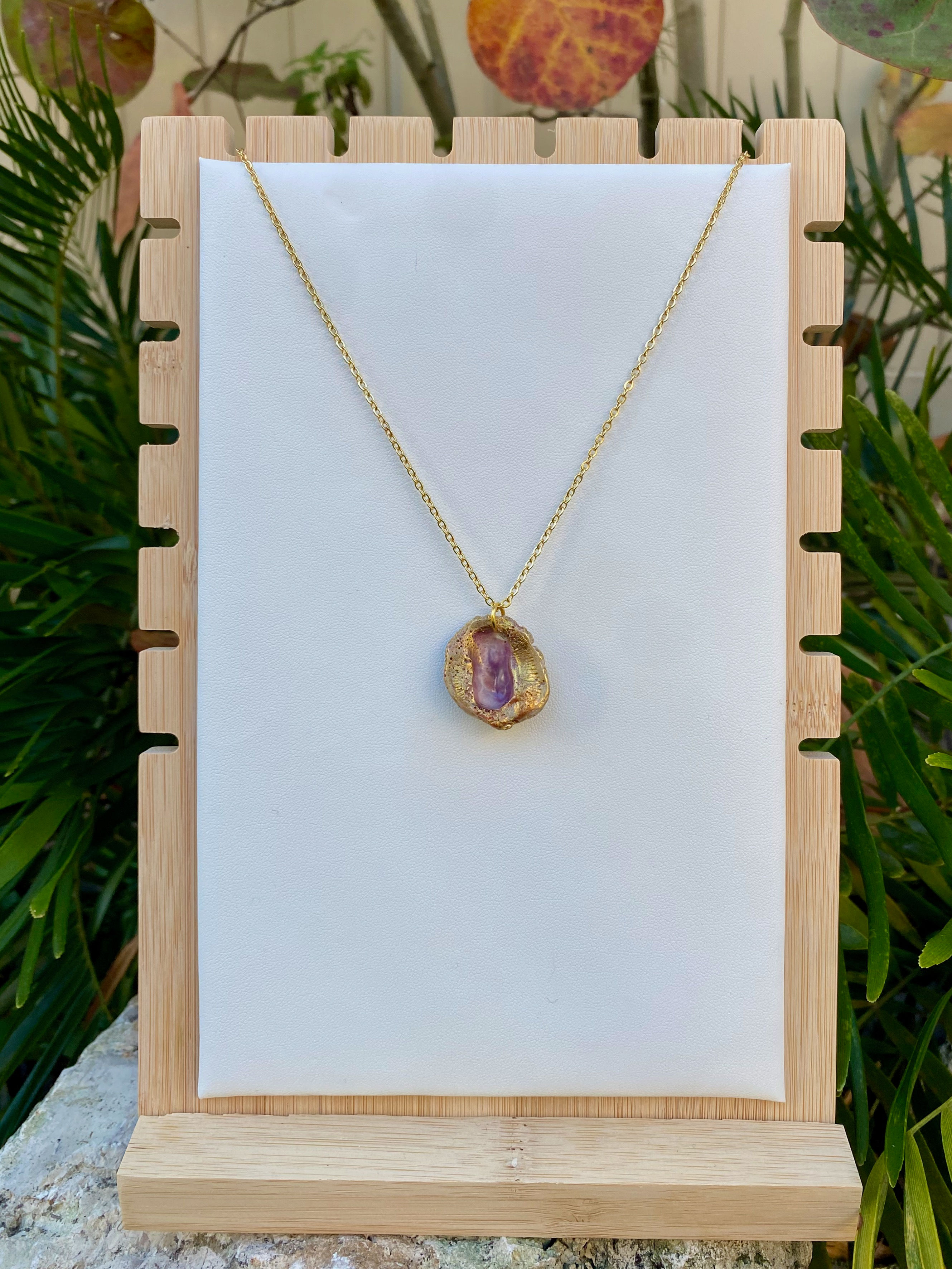 Purple Chama Coralloide Shell with Gold Accents Pendant