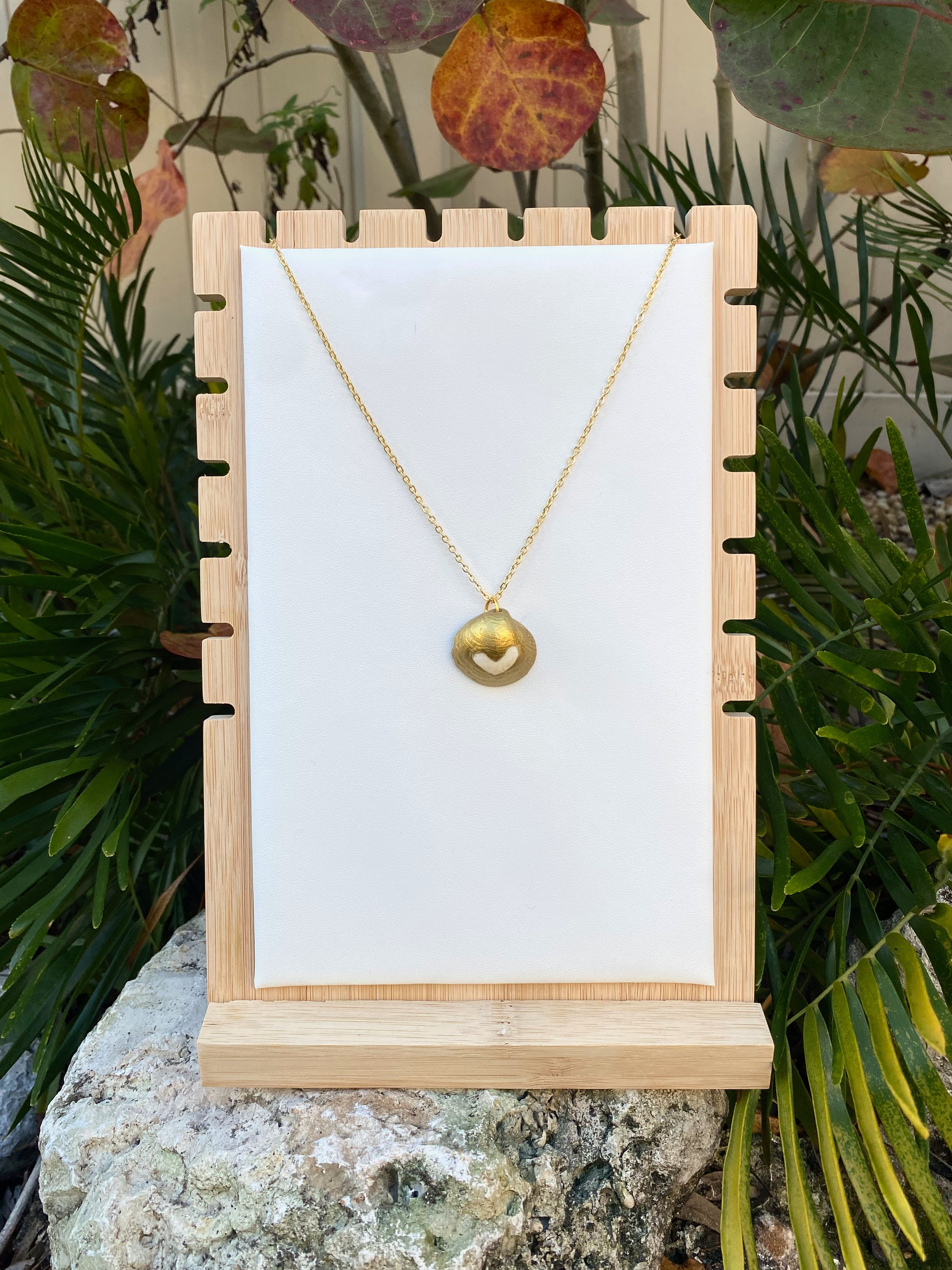 Gold Shell with Cut-out Heart Pendant