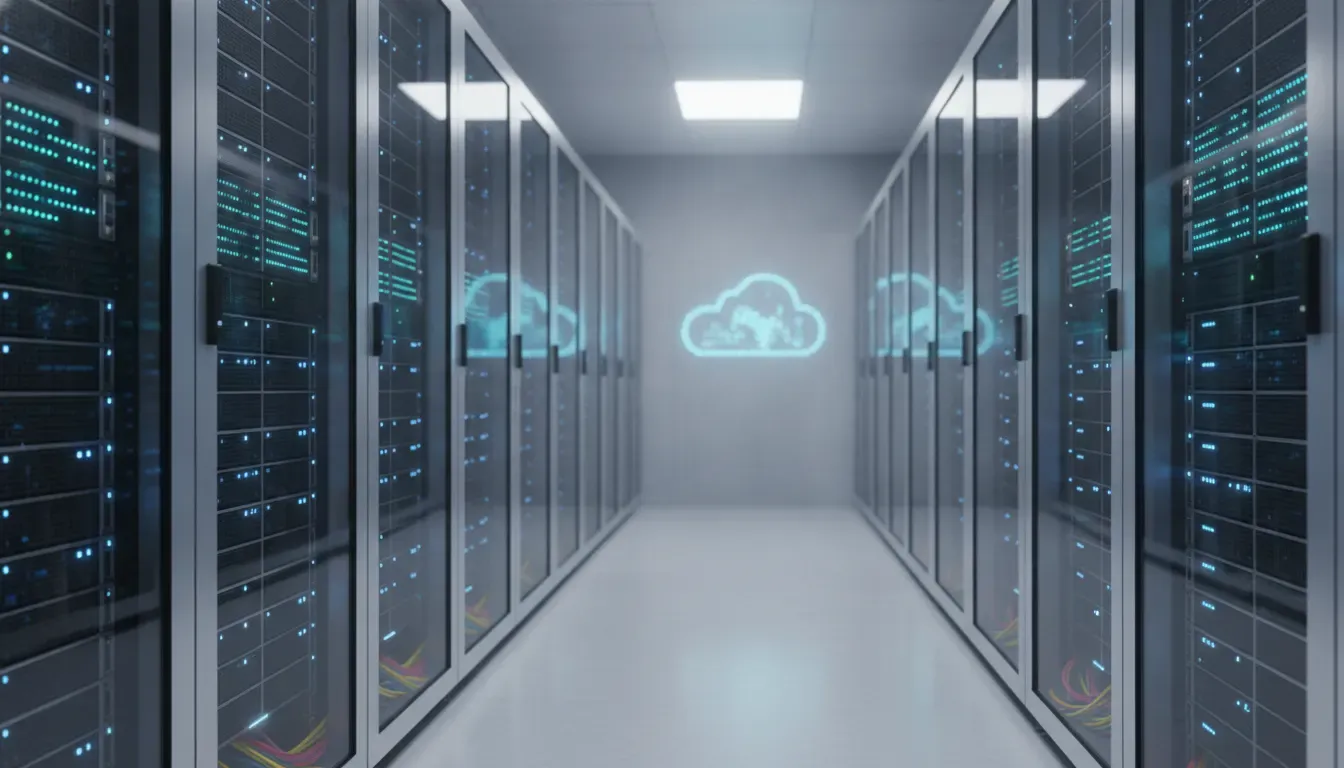 Secure cloud server rack representing structured dataset storage for robot learning