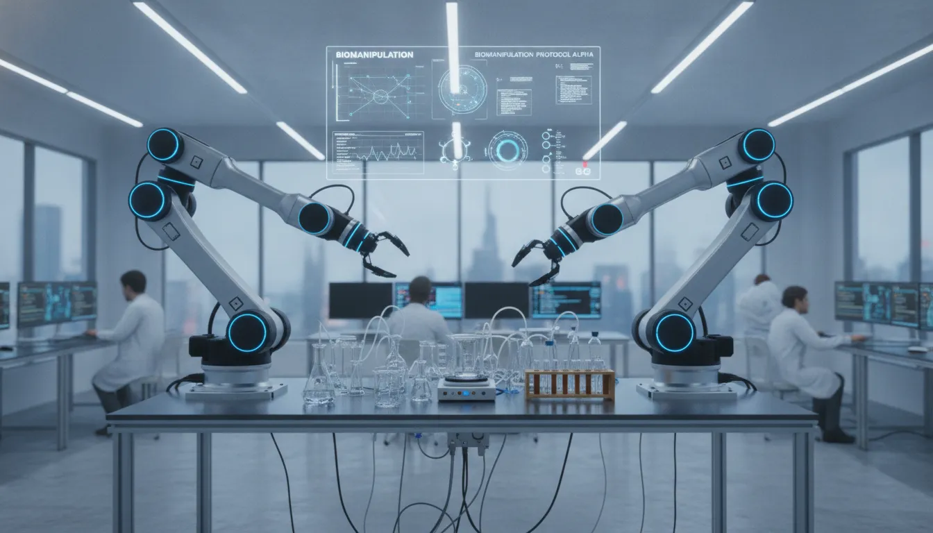 Bimanual robotic arm workstation in a research laboratory