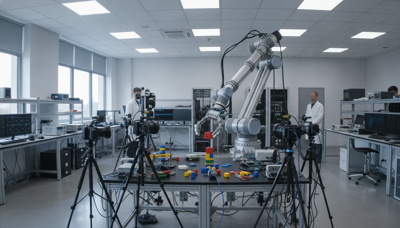 Robotics lab collecting episodes for a LeRobot dataset