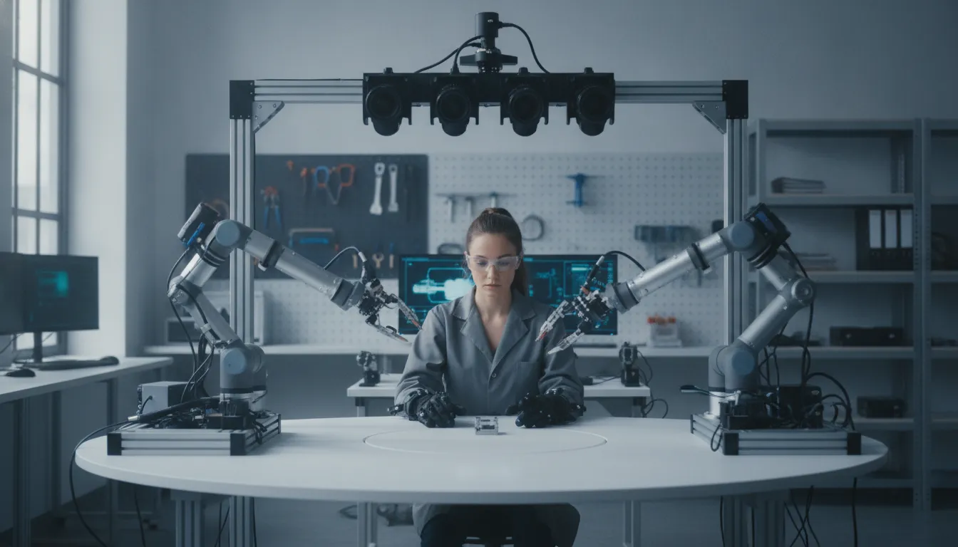 Researcher collecting machine learning robotics demonstrations