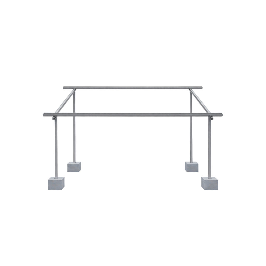 Metal frame structure for solar panel stand with base blocks