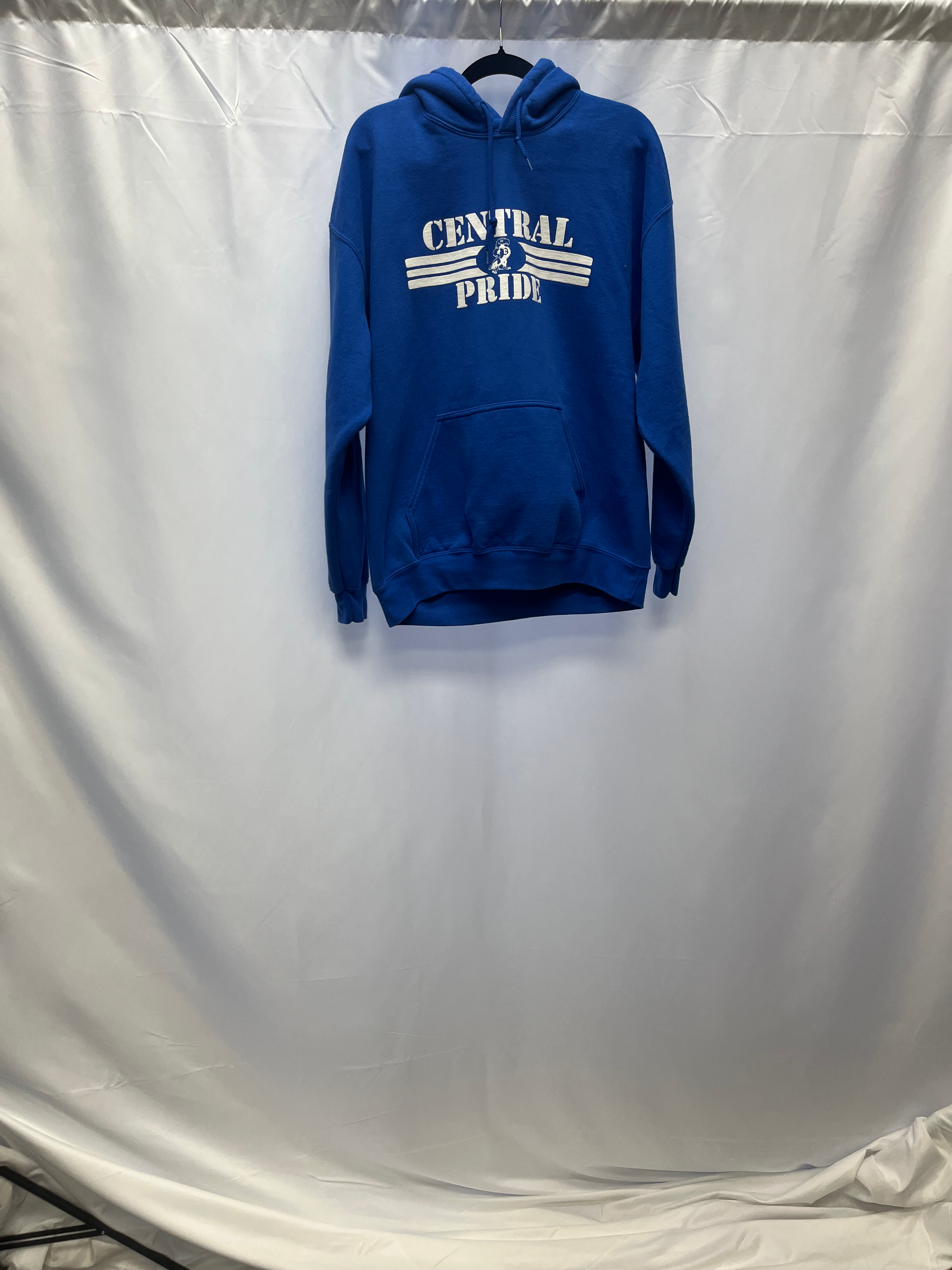 men blue hoodie large