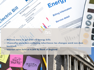 Millions more to get £150 off energy bills; Chancellor Eyes Softer Inheritance Tax; Bank of England Holds Rate at 4.25%