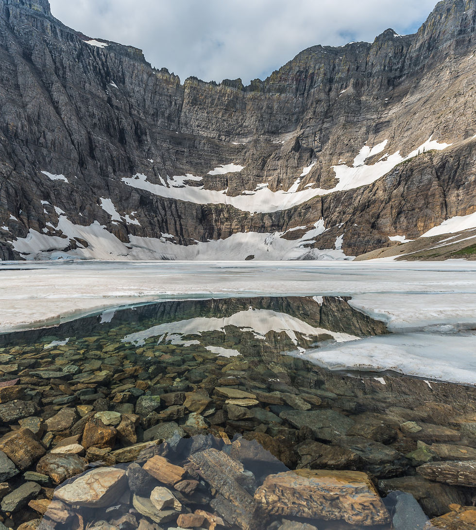 Icebergs on iceberg lake in glacier national park