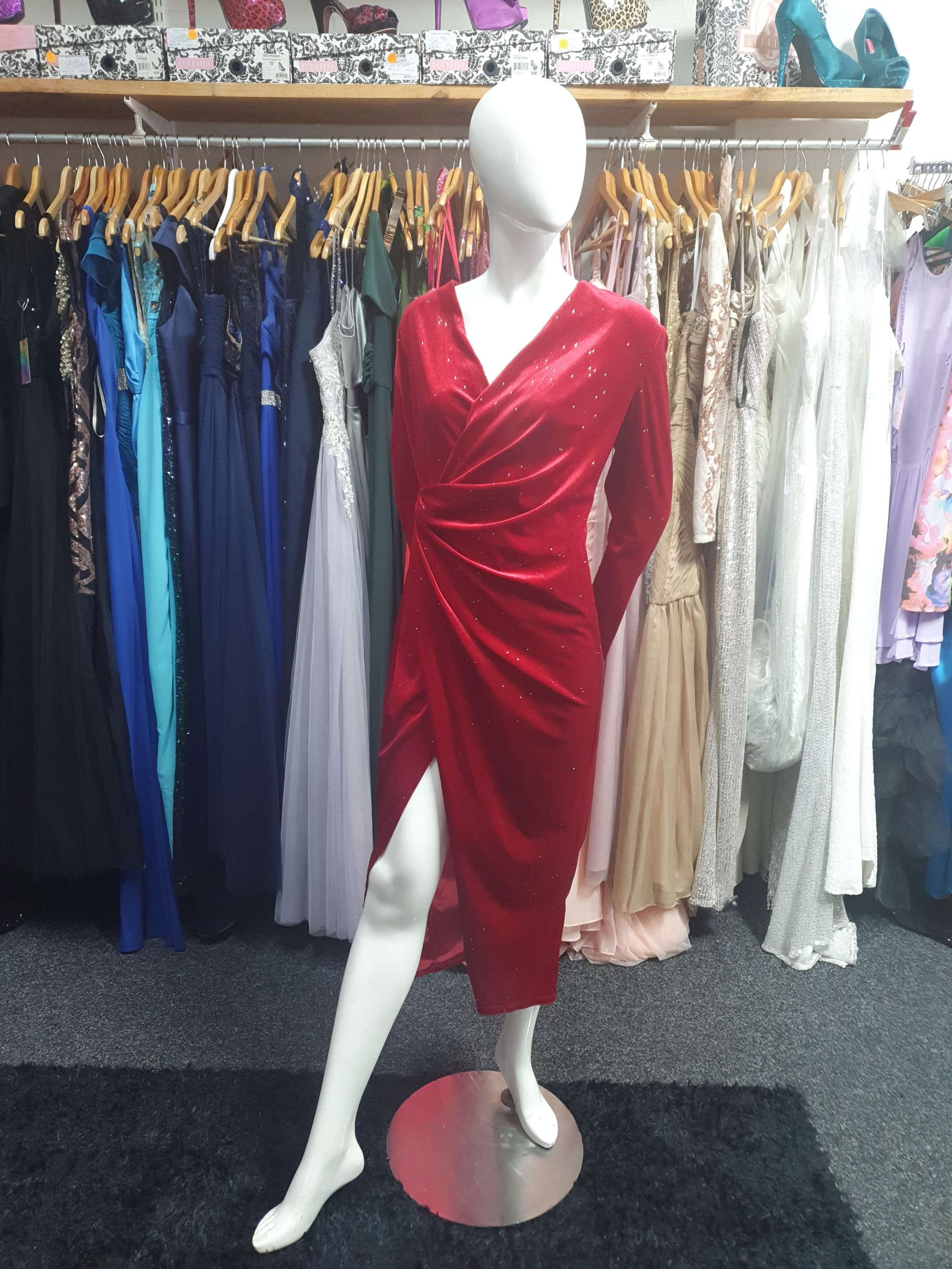 Double Crazy Red Velvet Dress w/ Silver Studs - Size 12/16