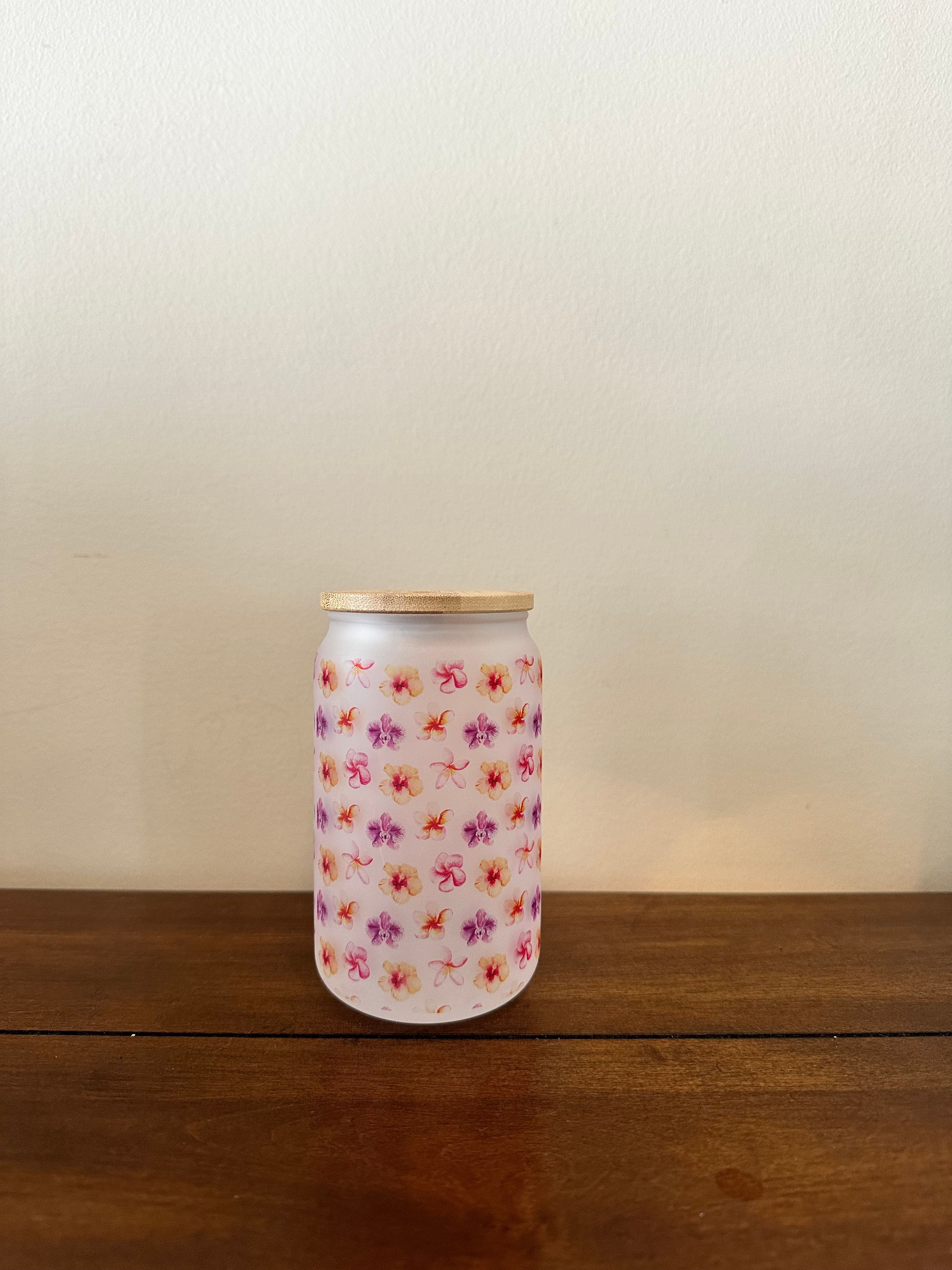 Tropical Flowers 13oz glass jar