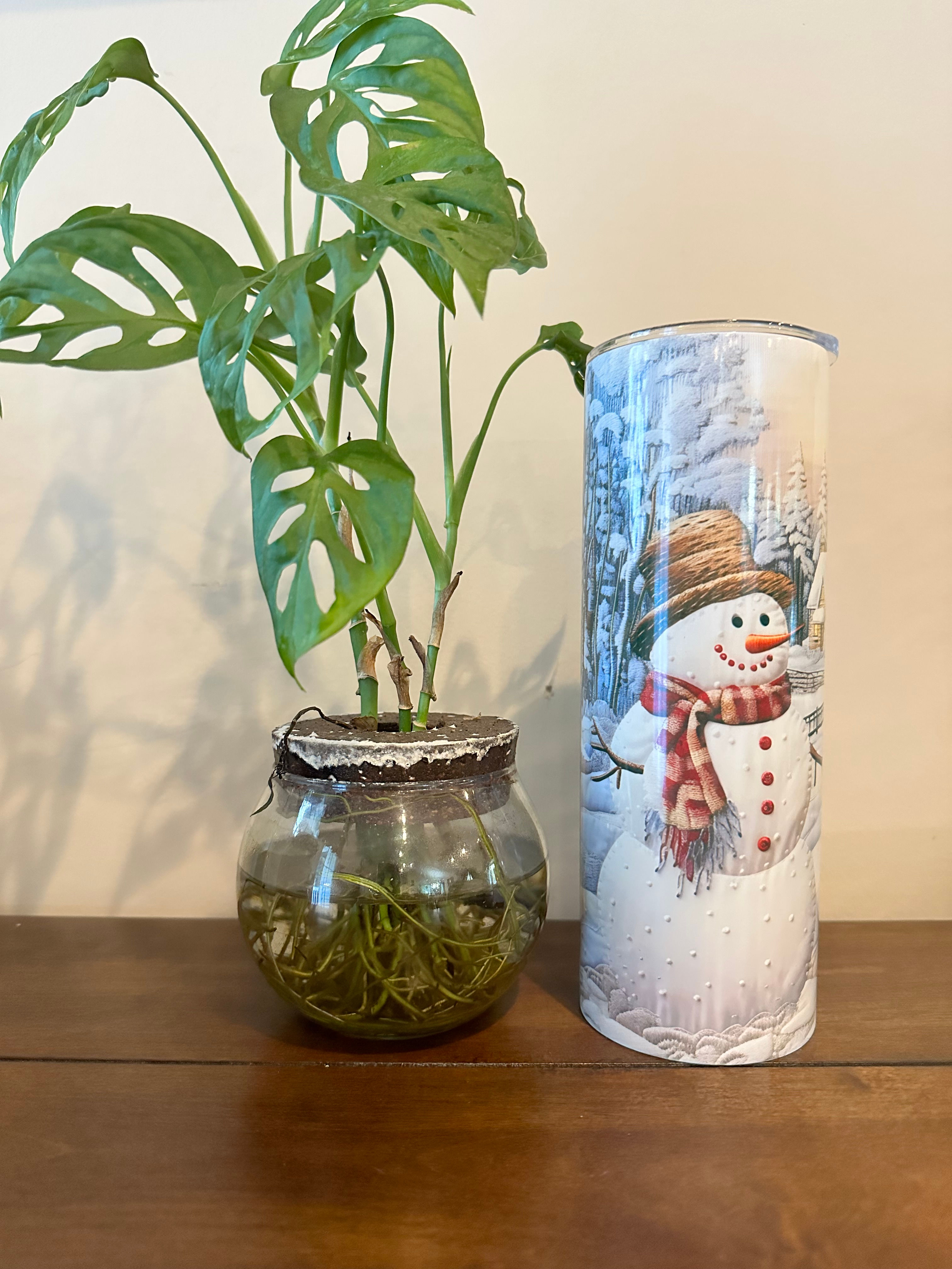 3D Inflated Embroidery winter Scene with Snowman mug