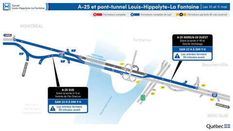 CHANGEMENT À L’HORAIRE : Fermeture du tunnel Louis-H.-La Fontaine reportée à la nuit du 10 au 11 mai
