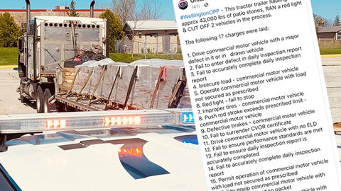 Chargé de 43 000 lb de pierres, un camion grille un feu rouge : 17 infractions émises par la police de Wellington OPP