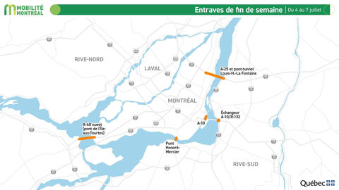 Entraves majeures sur le réseau routier du Grand Montréal durant la fin de semaine du 4 au 7 juillet