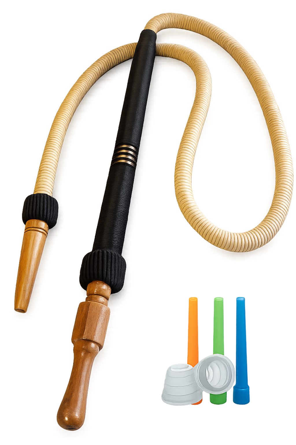 Shisha Hookah Hose Cream Black Wooden Handle Traditional Nargila Pipe
