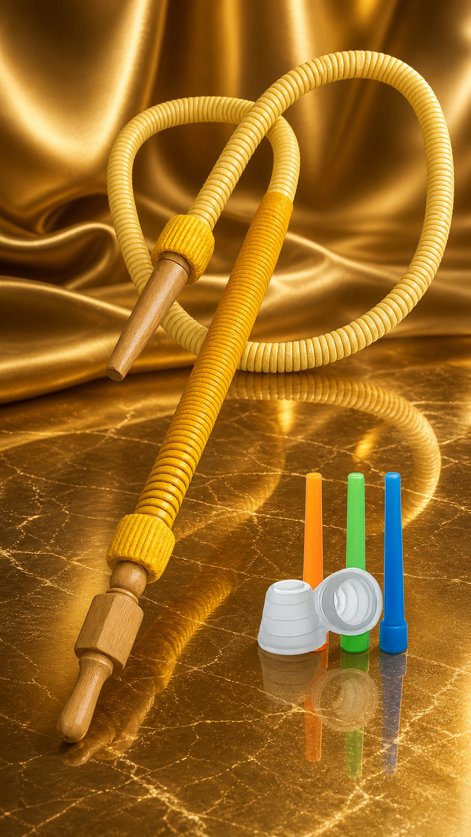 Shisha Hose Yellow White Hookah Pipe Wooden Ends Flexible Nargila