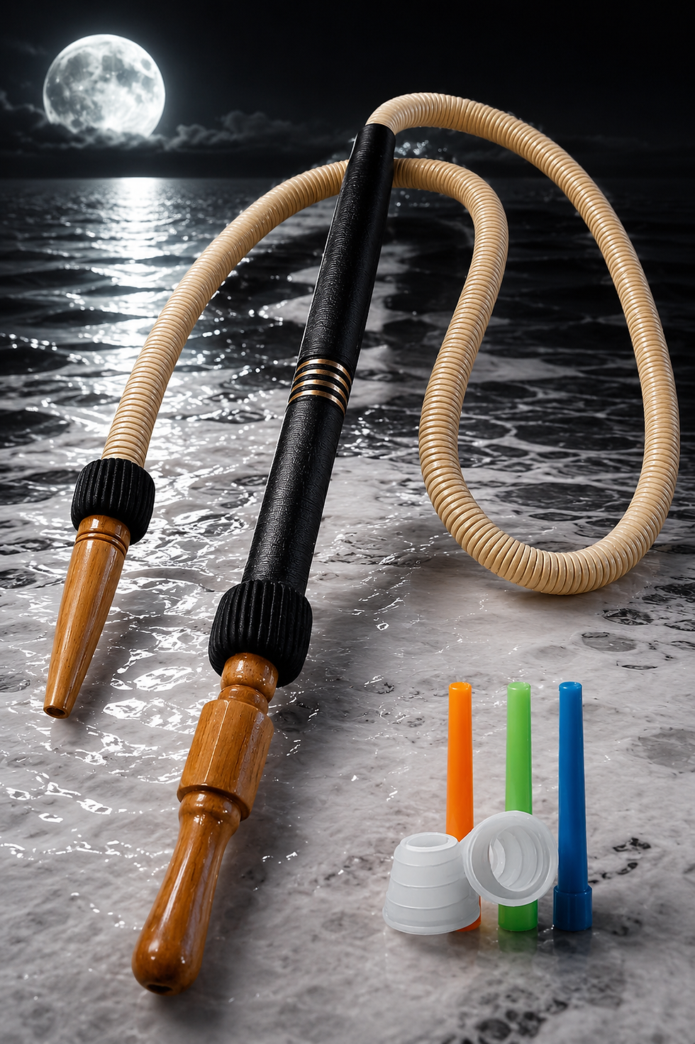 Shisha Hookah Hose Cream Black Wooden Handle Traditional Nargila Pipe