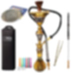 Shisha Pipe Gold & Black Tall Hookah with Ice Chamber, Handmade & Full Set