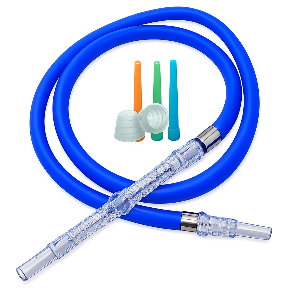 Blue Silicone Shisha Hose Pipe with Clear Handle & Plastic Ends