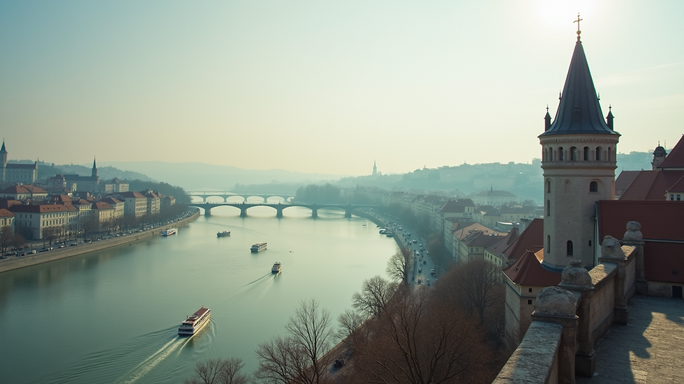 Eye-level view of the Fisherman’s Bastion overlooking the Danube River