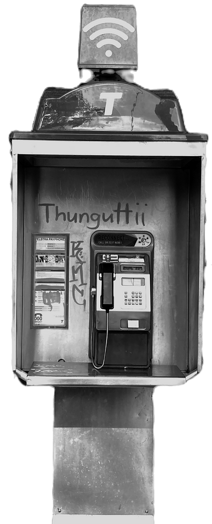 Public pay phone with graffiti