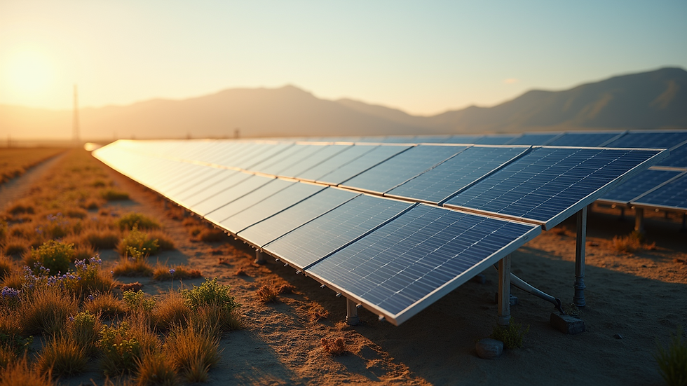 High angle view of a landscape showcasing solar panels