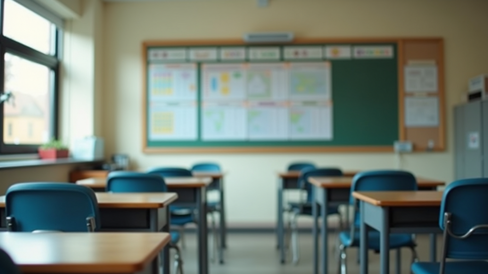 Eye-level view of a classroom with educational materials displayed