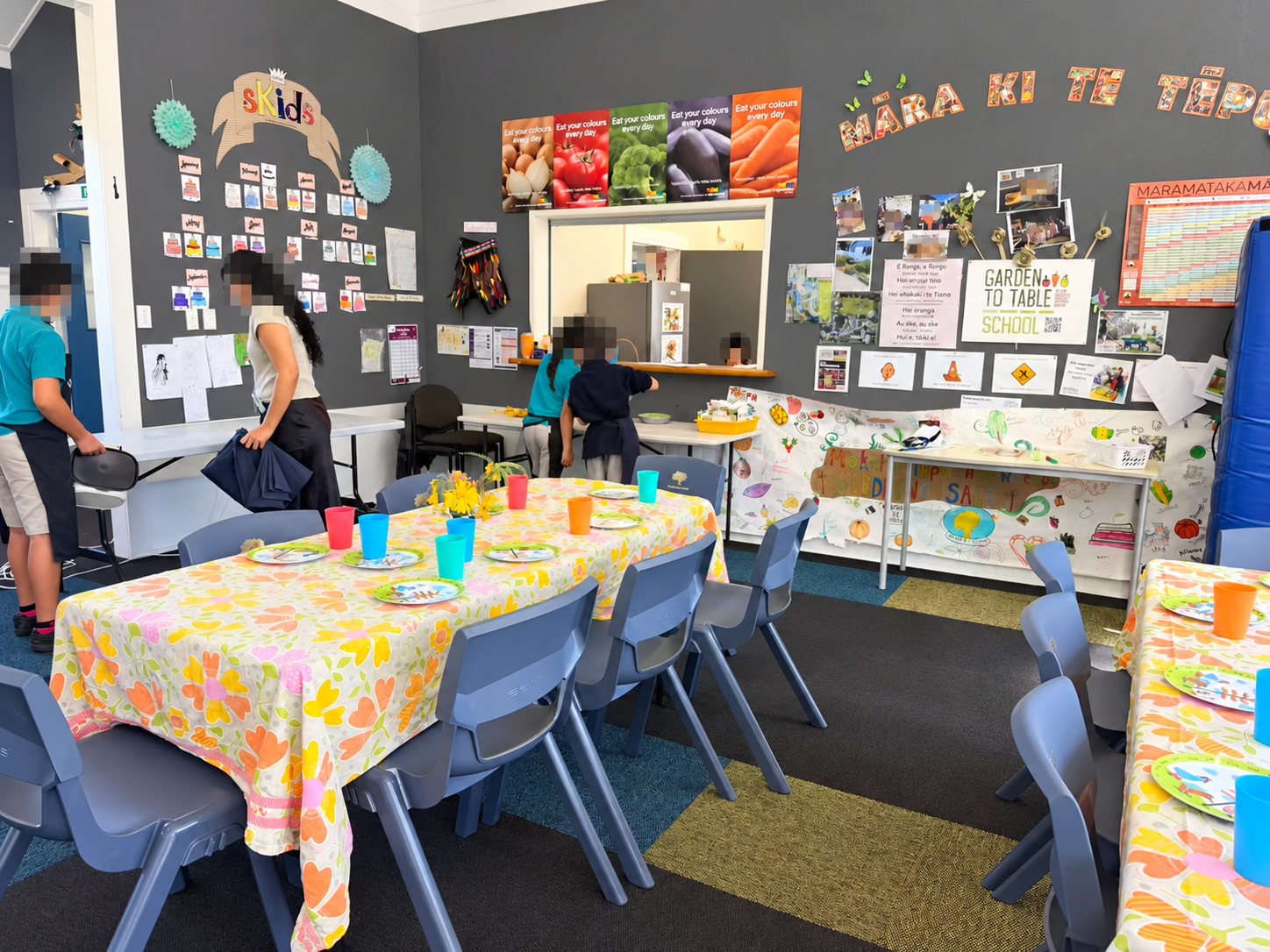 School practical learning space, faces obscured