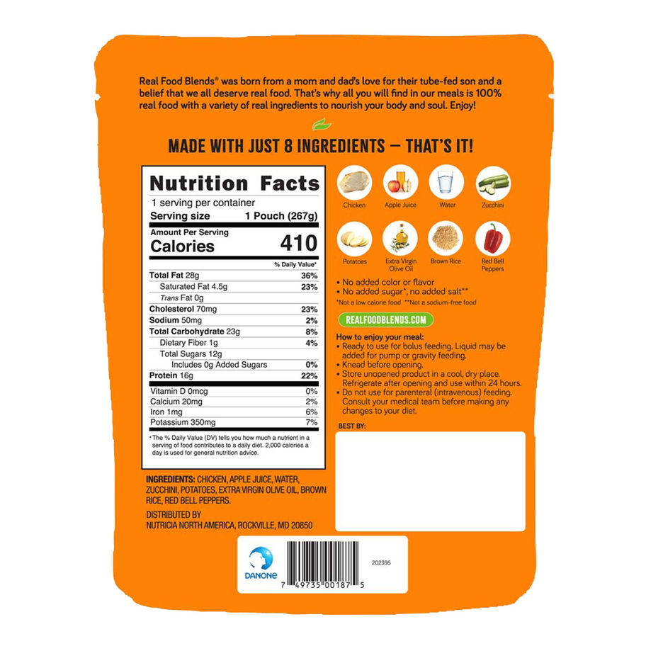 Tube Feeding Formula Real Food Blends® Select™ Chicken / Zucchini / Potatoes Puree 9.4 oz. Pouch - MCK-1258416_back.jpg