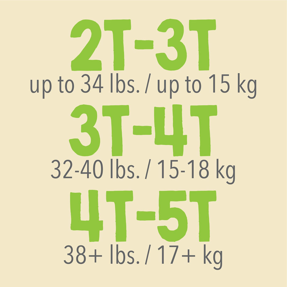 Cutie Pants® Toddler, Heavy Absorbency, Daytime/Overnight, 32 – 40 lbs, 3T to 4T - MCK-810359_sizechart.jpg