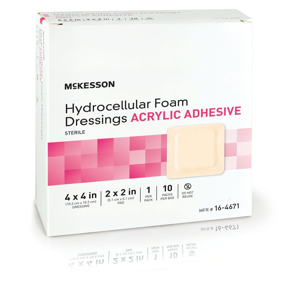 McKesson Acrylic Adhesive with Border Foam Dressing, 4 x 4 Inch - MCK-1138281_pkgleft.jpg