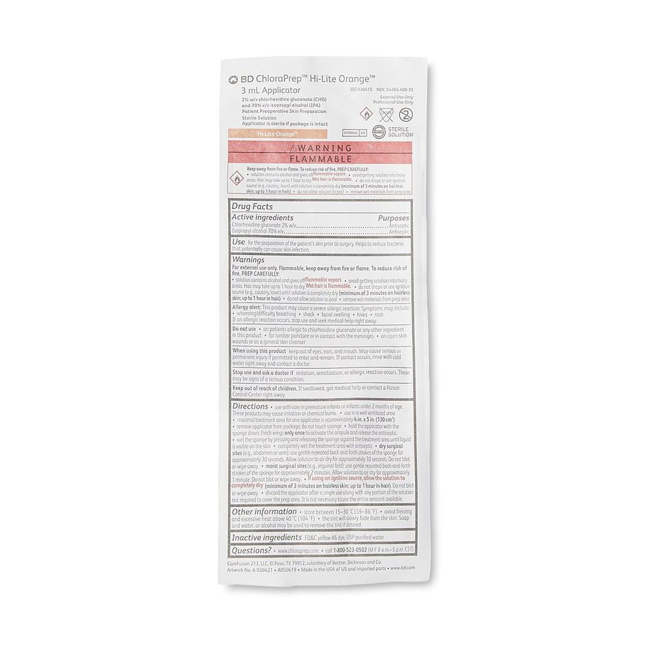 Skin Prep Solution ChloraPrep™ Hi-Lite Orange™ 3 mL Foam Applicator 2% / 70% Strength CHG (Chlorhexidine Gluconate) / Isopropyl Alcohol Sterile - MCK-1189867_front.jpg