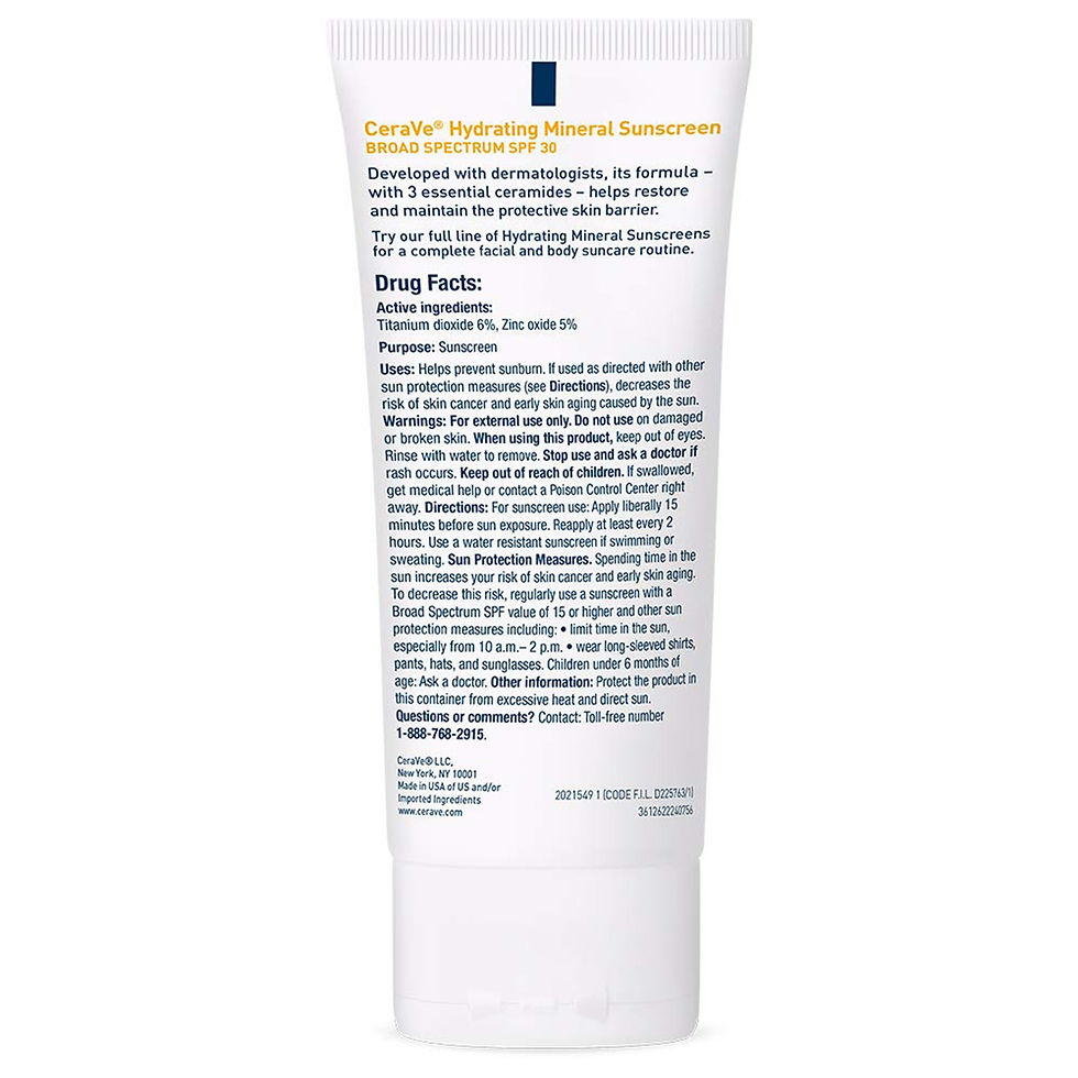 CeraVe® Hydrating Mineral Sunscreen for Face, SPF 50, 2.5-ounce Tube - MCK-1253471_back.jpg