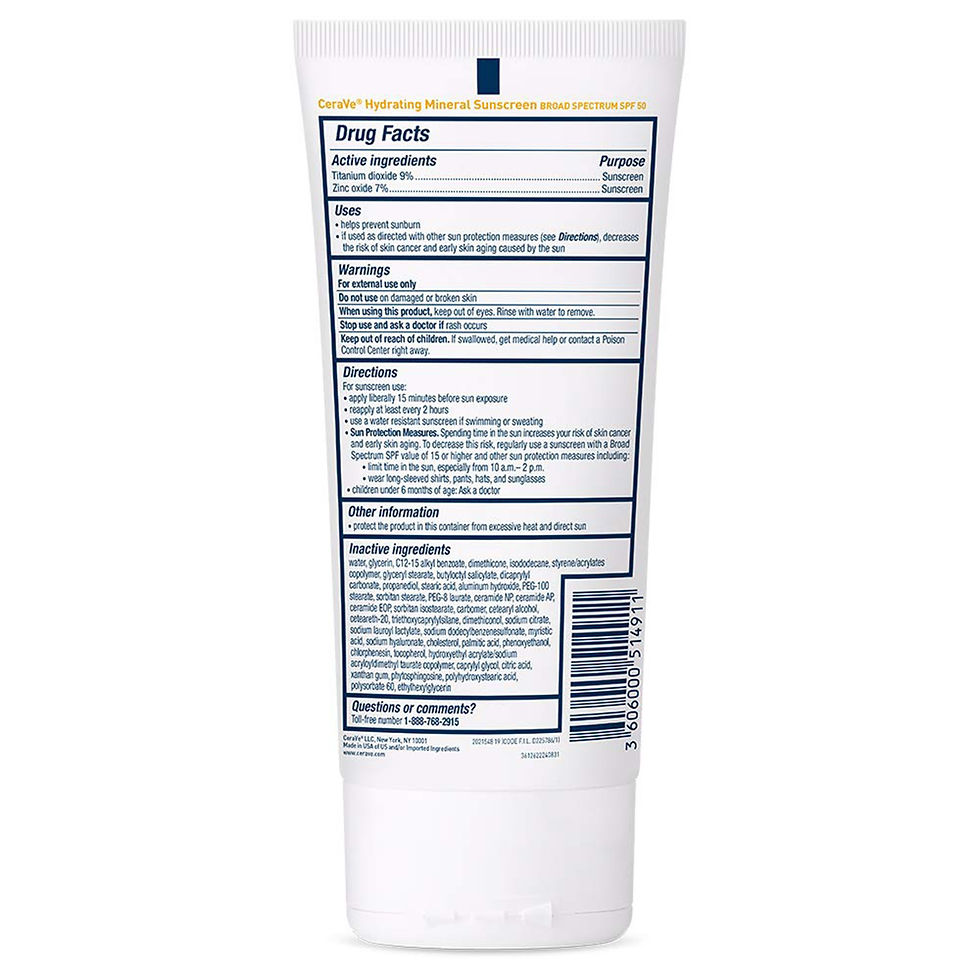 CeraVe® Hydrating Mineral Sunscreen Body SPF 50, 5-ounce Tube - MCK-1253473_back.jpg