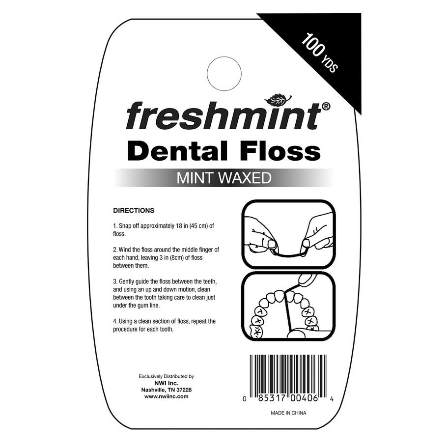 freshmint® Mint Flavored Waxed Dental Floss, 100 yds. - MCK-839280_facts.jpg