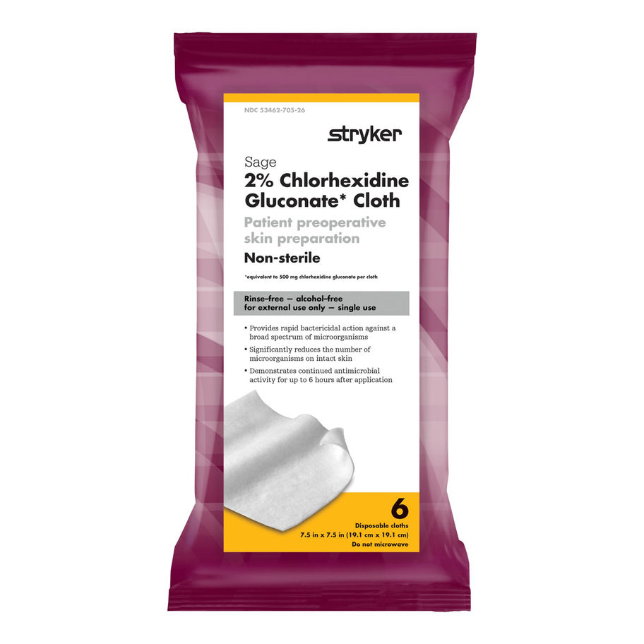 Sage® 2% CHG Preoperative Skin Prep Wipe, 7.5 x 7.5 Inch - MCK-1187746_pkgfront.jpg