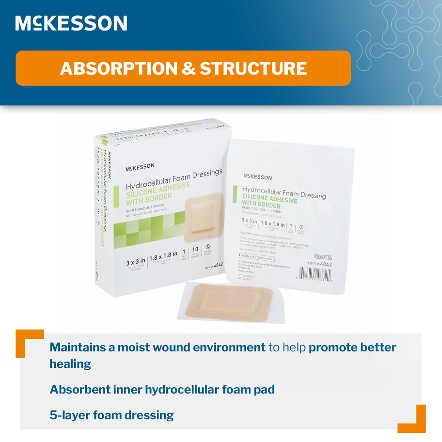 McKesson Silicone Adhesive with Border Silicone Foam Dressing, 3 x 3 Inch - MCK-886431_tol3_.jpg