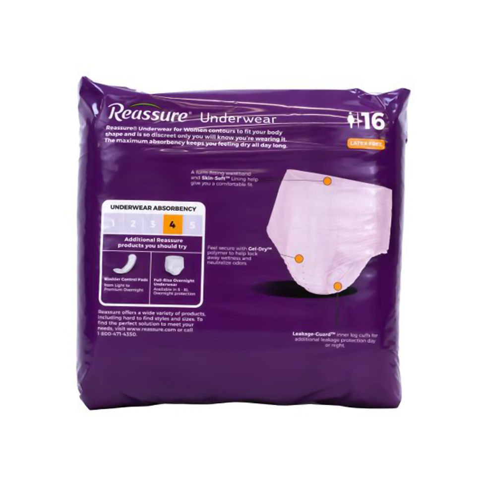 Reassure® Maximum Absorbent Underwear, Women, Medium – Heavy Absorbency, X-Large - MCK-1273993_pkgback.jpg