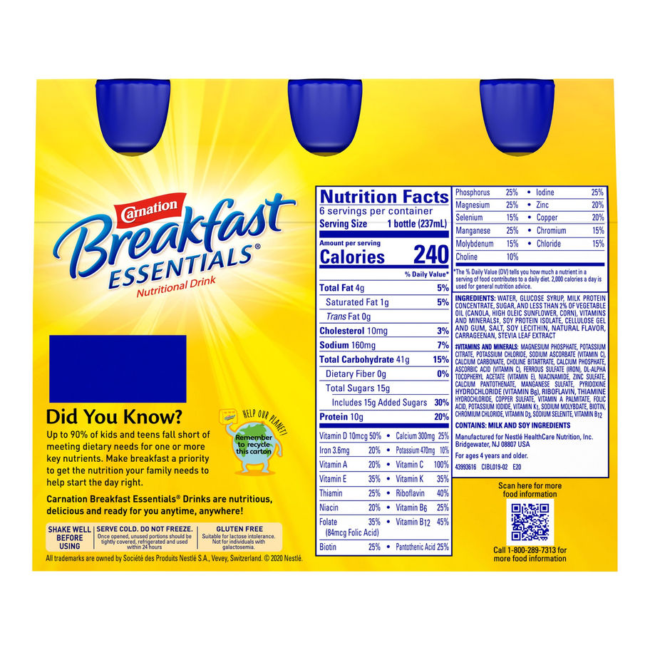 Carnation Breakfast Essentials® Strawberry Nutritional Drink, 8-ounce bottle - MCK-1207282_facts.jpg