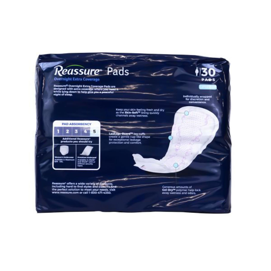 Reassure® Overnight Extra Coverage Pads, 7.5 x 14.5 Inch, Heavy Absorbency - MCK-1273988_pkgback.jpg