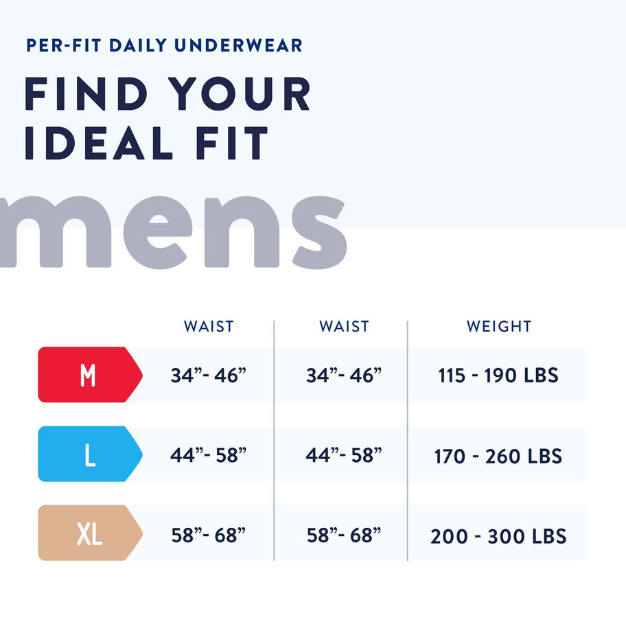Prevail® Per-Fit® Men Adult Moderate Absorbent Underwear, Medium, White - MCK-881919_sizechart.jpg