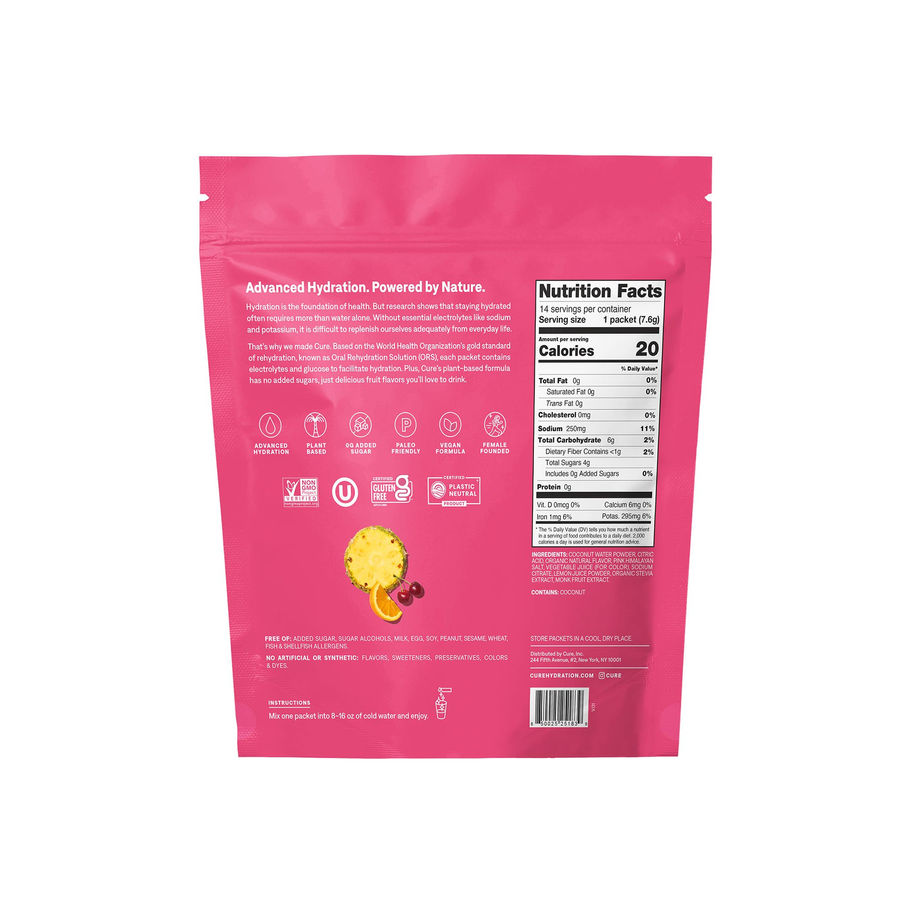 Cure Electrolyte Drink Mix, Tropical Punch, 7.7-gram Packets - MCK-1267700_back.jpg